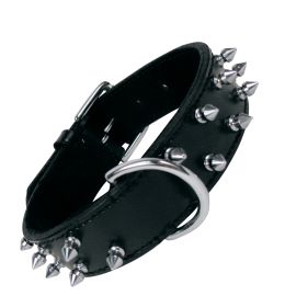 COLLAR PIEL NEGRA 2 FILAS PINCHOS 