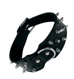 COLLAR PIEL NEGRA 3 FILAS PINCHOS 